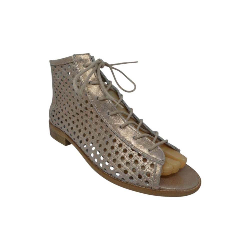 Musse‎ & Cloud Perforated Lace Up Sandal Women Size 9 EU 40 Rose Gold Metallic
